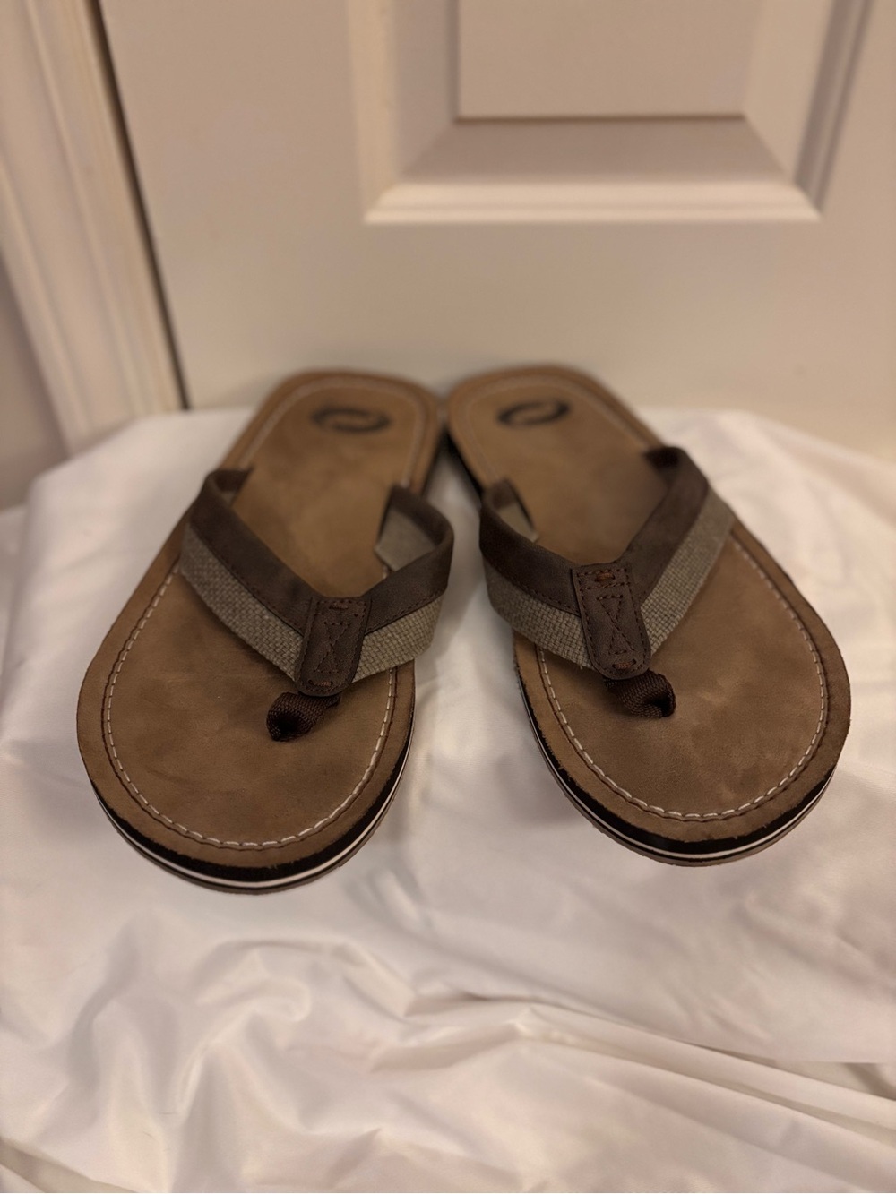Men's Brown Suede & Canvas Flip Flops - Casual Beach Sandals
